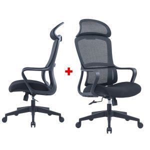 Директорски стол RFG Best HB, дамаска и меш, Tilt механизъм, до 120 kg, черна седалка, черна облегалка, промоция Вземи 2, плати 1