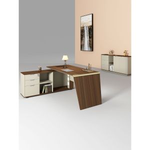 Бюро RFG Elmaz, с шкаф, 1600 х 1400 х 760 mm, ПДЧ 40 mm, дъб и сиво