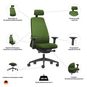 Ергономичен стол Interstuhl Every EV119, текстил, Synchronous механизъм, полиамидна основа, зелен