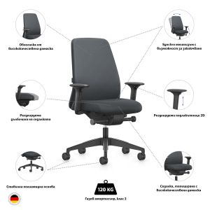 Ергономичен стол Interstuhl Every EV116, текстил, Synchronous механизъм, полиамидна основа, сив