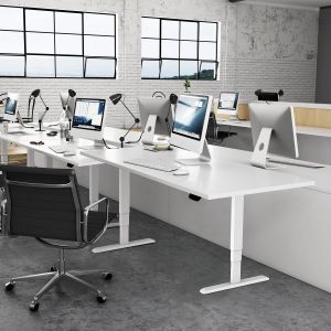 Ергономично eлектрическо бюро RFG, 160 x 80 cm, ПДЧ 25 mm, бял плот, бели метални крака