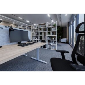 Ергономично eлектрическо бюро RFG, 160 x 80 cm, ПДЧ 25 mm, бял плот, бели метални крака