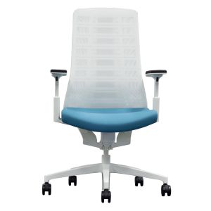 Eргономичен стол Interstuhl Pure PU213, дамаска и меш, Smart-Spring механизъм, до 120 kg, бял/син пастел