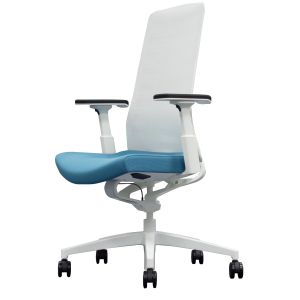 Eргономичен стол Interstuhl Pure PU213, дамаска и меш, Smart-Spring механизъм, до 120 kg, бял/син пастел