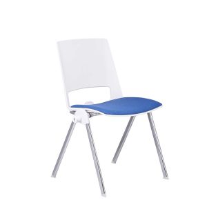 Посетителски стол RFG Sweet Chrome White, дамаска и полипропилен, до 120 kg, син, 4 броя в комплект