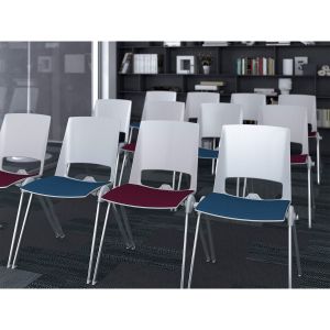 Посетителски стол RFG Sweet Chrome White, дамаска и полипропилен, до 120 kg, син, 4 броя в комплект