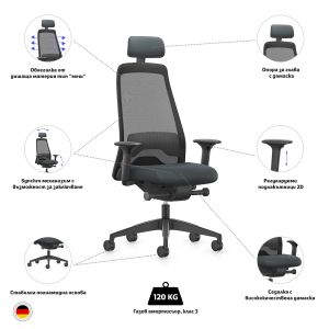 Ергономичен стол Interstuhl Every EV218, текстил, Synchronous механизъм, полиамидна основа, сив