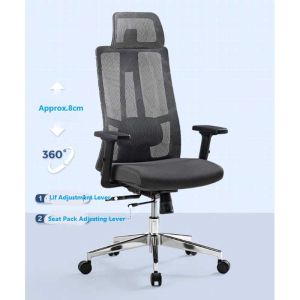 Ергономичен стол RFG Artur HB, дамаска и меш, до 150 kg, тъмносива седалка, черна облегалка