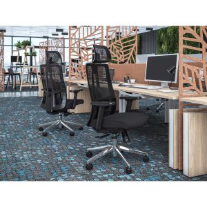 Ергономичен стол RFG Artur HB, дамаска и меш, до 150 kg, тъмносива седалка, черна облегалка