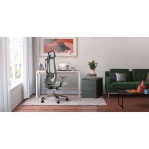 Ергономичен стол RFG Artur HB, дамаска и меш, до 150 kg, тъмносива седалка, черна облегалка