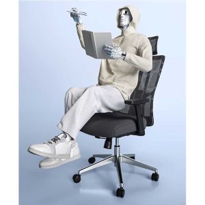 Ергономичен стол RFG Artur HB, дамаска и меш, до 150 kg, тъмносива седалка, черна облегалка