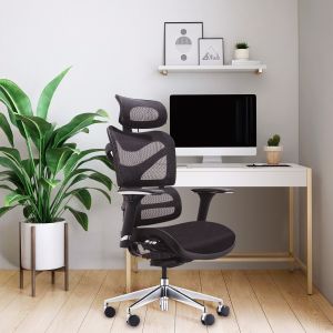 Ергономичен стол RFG TECH@GAMES, Multi-function механизъм, до 250 kg, черна седалка, черна облегалка