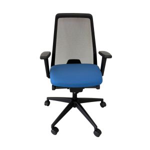 Ергономичен офис стол Interstuhl Every 142E, дамаска и меш, Synchronous механизъм, полиамидна основа, син пастел, сглобена мостра