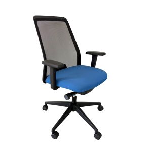 Ергономичен офис стол Interstuhl Every 142E, дамаска и меш, Synchronous механизъм, полиамидна основа, син пастел, сглобена мостра