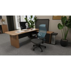 Ергономичен стол RFG STAR HB, дамаска и меш, Synchronous механизъм, до 150 kg, черна седалка, синя облегалка