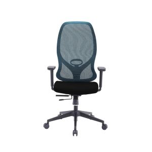 Ергономичен стол RFG STAR HB, дамаска и меш, Synchronous механизъм, до 150 kg, черна седалка, синя облегалка