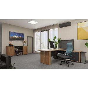 Ергономичен стол RFG STAR HB, дамаска и меш, Synchronous механизъм, до 150 kg, черна седалка, синя облегалка