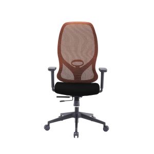 Ергономичен стол RFG STAR HB, дамаска и меш, Synchronous механизъм, до 150 kg, черна седалка, оранжева облегалка