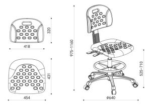Лабораторен работен стол RFG Sedo Ring, висок, полиуретан, до 130 kg, черен