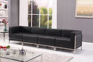 Табуретка RFG Neo, квадратна, екокожа, 700 х 700 х 450 mm, черен