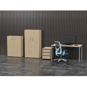 Контейнер за бюро Narbutas Nova A, 428 x 600 x 560 mm, ПДЧ, меламин избелен дъб, сива вградена дръжка