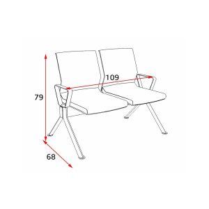 Посетителска пейка RFG Lisa Arm Black, с 2 места, текстил, метална основа, оранжева