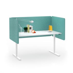 Шумоизолиращ преграден панел за бюро Narbutas Desk 760, 1400 x 36 x 760 mm, дамаска Velito Presto светла мента, сив метал