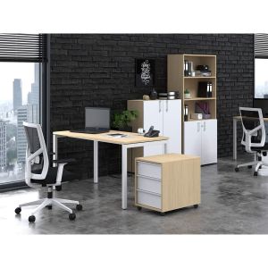 Шкаф Narbutas Choice, 800 x 420 x 1780 mm, ПДЧ 18 mm, корпус с избелен дъб, бели врати с бяла правоъгълна дръжка