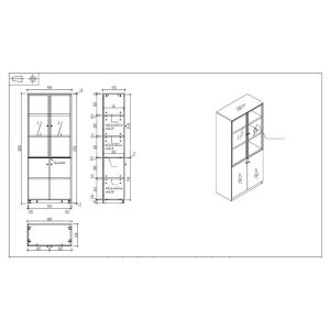 Шкаф RFG Parma, със стъклени врати, 800 х 400 х 2000 mm, ПДЧ, орех и перлен графит