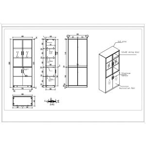Шкаф RFG Elmaz, със стъклени врати, 800 х 400 х 2000 mm, ПДЧ, австралийски дъб и сиво