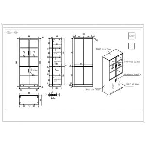 Шкаф RFG Lisabon, със стъклени врати, 800 х 400 х 2000 mm, ПДЧ, тъмен дъб и сиво