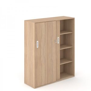 Шкаф Narbutas Choice, с плъзгащи се врати, 1600 x 400 x 1425 mm, ПДЧ 18 mm, меламин кехлибарен дъб, меламин кехлибарен дъб, бяла дръжка