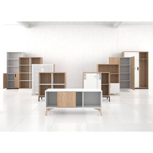 Шкаф Narbutas Choice, 1000 x 420 x 1425 mm, ПДЧ 18 mm, меламин избелен дъб, меламин избелен дъб, черна дръжка