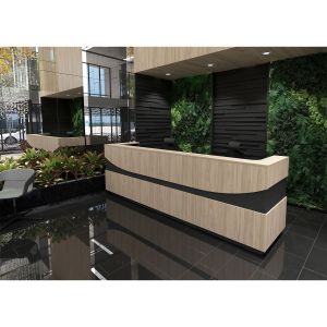 Ъглов модул за рецепция RFG Joy, ляв, с права декорация, ПДЧ, кехлибарен дъб и антрацит