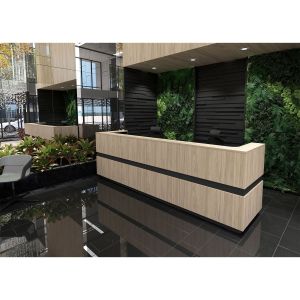 Ъглов модул за рецепция RFG Joy, ляв, с права декорация, ПДЧ, кехлибарен дъб и антрацит