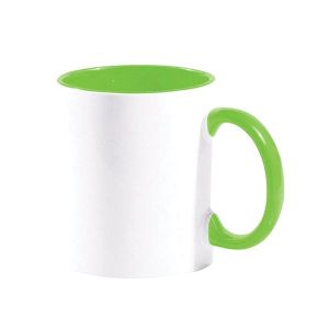 BESTSUB Чаша с цветна вътрешност и дръжка, 330 ml, светлозелена, с възможност за персонализация