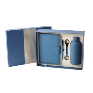 Office 1 Комплект Welcome, тефтер, бутилка, химикалка и ключодържател, в кутия, син