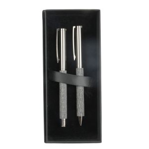 Office 1 Комплект химикалка и ролер Leatherink, метални