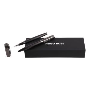 Hugo Boss Комплект химикалка и писалка Gear Ribs, в кутия, черни