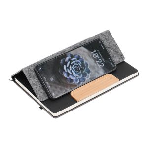 Office 1 Бележник, А5, филц и бамбук, с ластик, корица като стойка за телефон