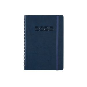 Календар-бележник, А5, с дати, със спирала и ластик, луксозен, син