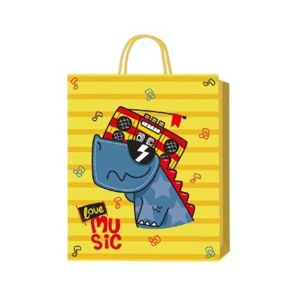 Подаръчна торбичка Динозавър, 3D, детска, 26 х 32 х 10 cm, жълта