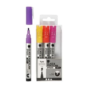 Creativ Company Маркер за стъкло и порцелан, лилави и жълти, 4 броя