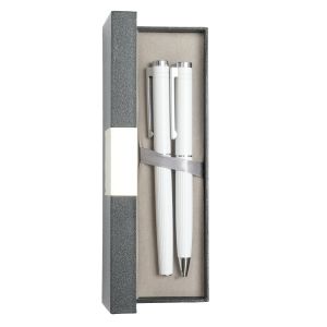 Office 1 Комплект химикалка и ролер Monarch, метални, бели