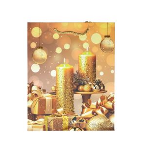 Подаръчна торбичка Свещи, коледна, 26 х 32 х 10 cm, златиста