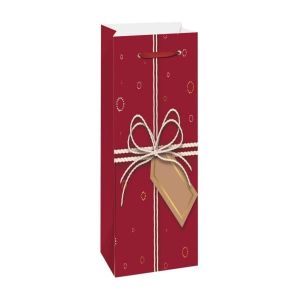 Торбичка за вино, панделка, 12 х 35 х 9 cm, червена