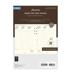Filofax Пълнител за органайзер, A5, за 2025 година, 1 седмица на 2 страници, кремав