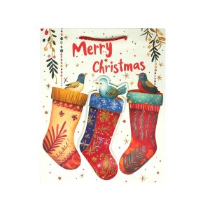 Подаръчна торбичка Merry Christmas - Чорапчета, коледна, 30 х 40 х 12 cm