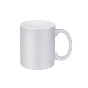 BESTSUB Чаша, глитер, сребриста, 330 ml, с възможност за персонализация