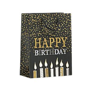 Подаръчна торбичка Happy Birthday, свещи, 26 х 32 х 10 cm черна